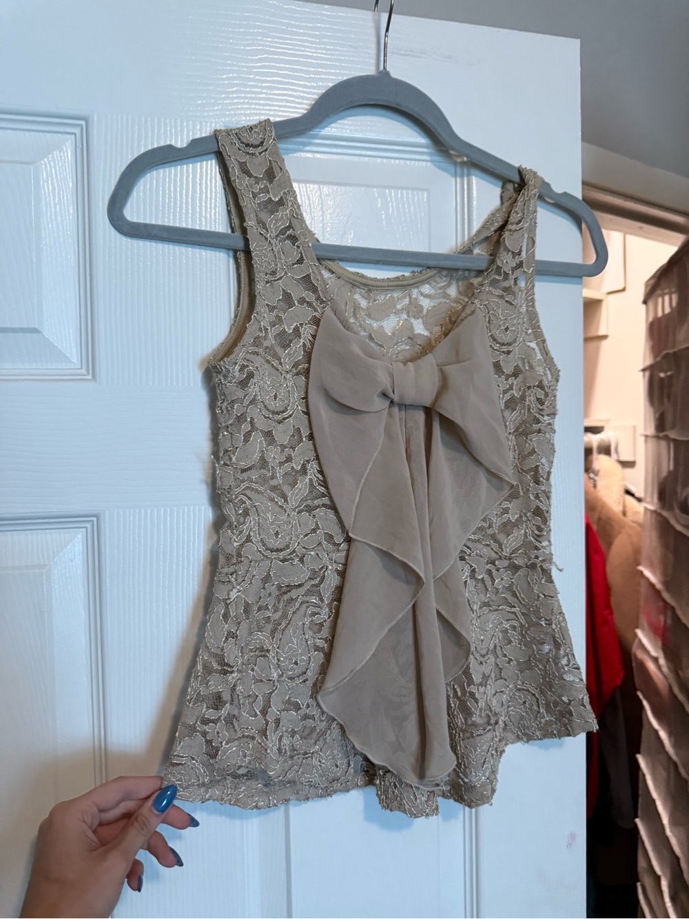 Ambiance Lace Bow-Front Sleeveless Camisole - Beige